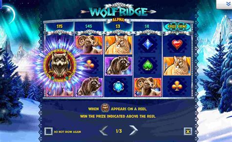 Wolf ridge slot  Set under the colourful Aurora Borealis night sky, as snow slowly falls to the ground is the gameplay area of the Wolf Ridge slot by IGT
